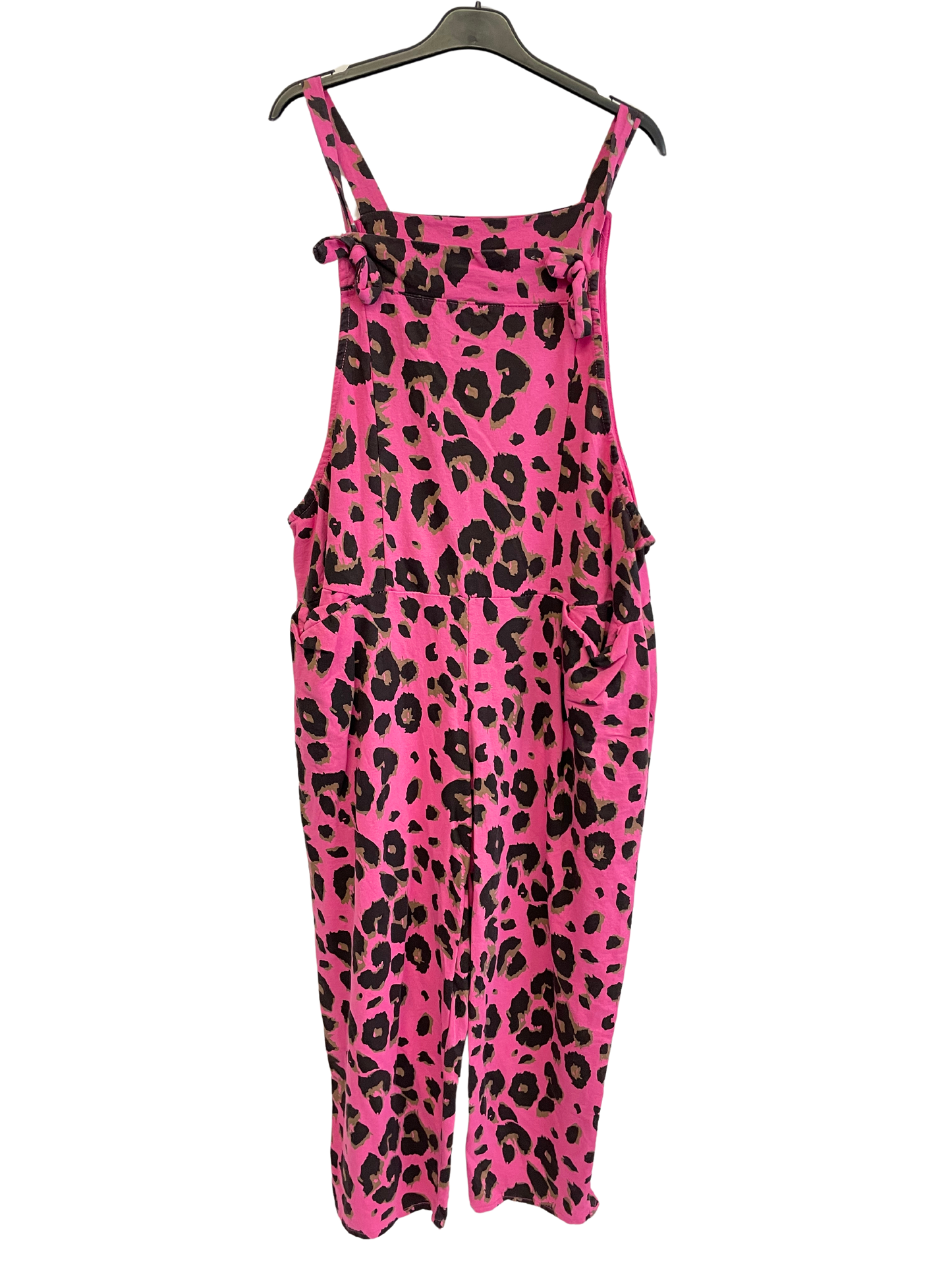 2 Pocket Animal Leopard Print Summer Dungarees In Fuchsia