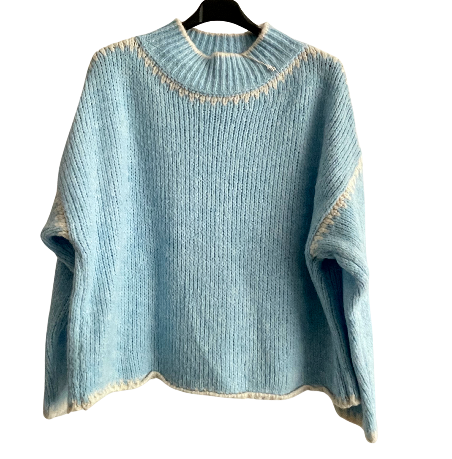 Soft Knitted Italian High Neck Jumper with Blanket Stitch Edging