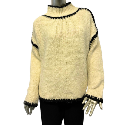 Soft Knitted Italian High Neck Jumper with Blanket Stitch Edging