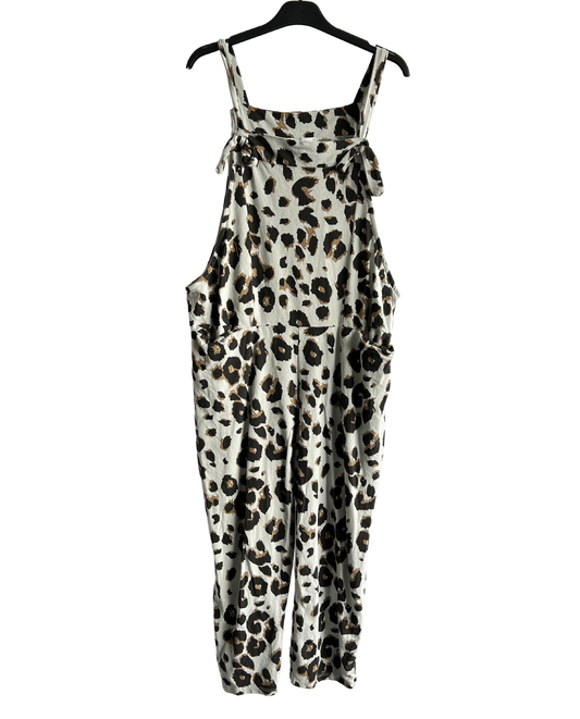 2 Pocket Animal Leopard Print Summer Dungarees In Grey