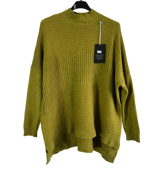 Knitted Italian Ribbed High Neck Long Sleeve Jumper in Lime