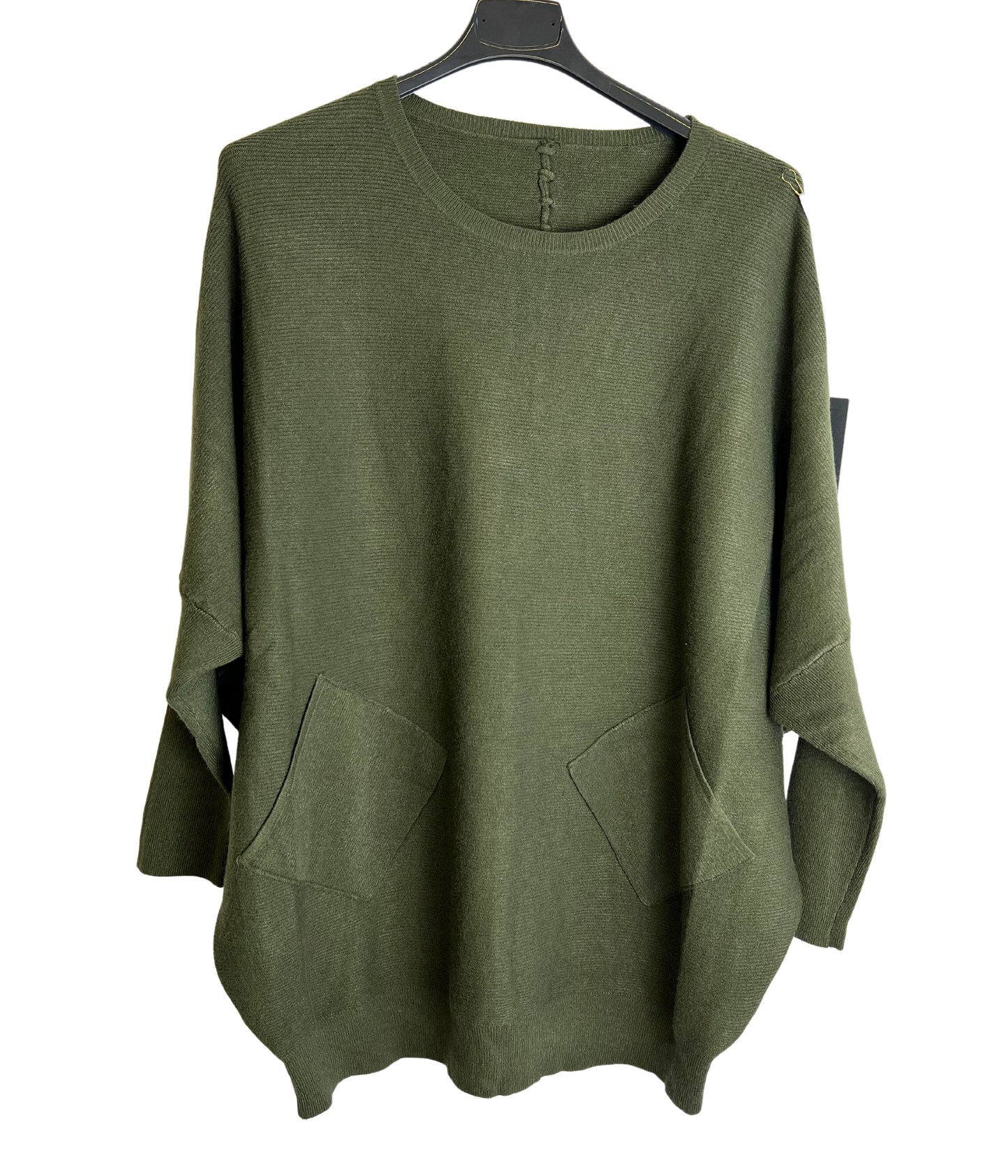 Lagenlook Italian Plait Back Design 2 Pocket Jumper in Khaki