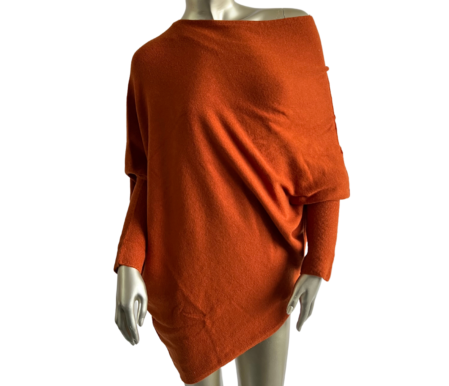 Asymmetric Draped Slouch Neck Soft Jumper with Long Fitted Sleeves