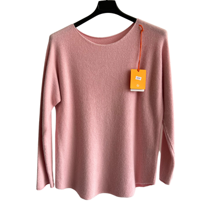 Soft Round Neck Jumper with Curved Hem In Light Pink