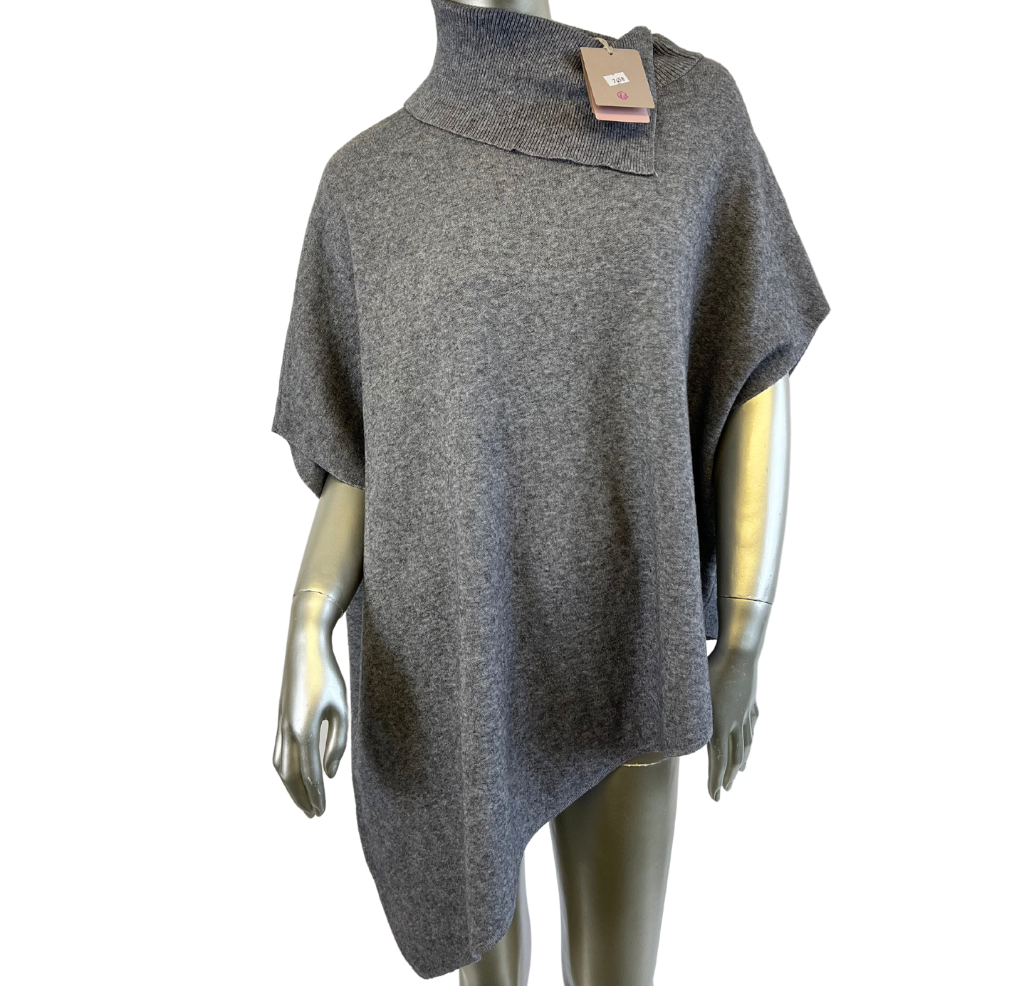 Asymmetrical Cowl Neck Soft Knitted Jumper Poncho in Grey