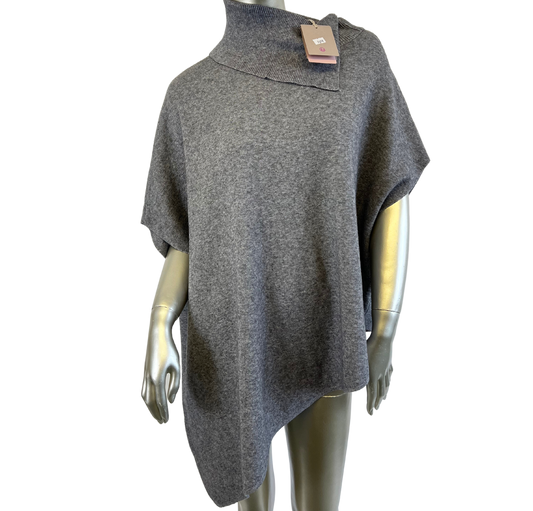 Asymmetrical Cowl Neck Soft Knitted Jumper Poncho in Grey