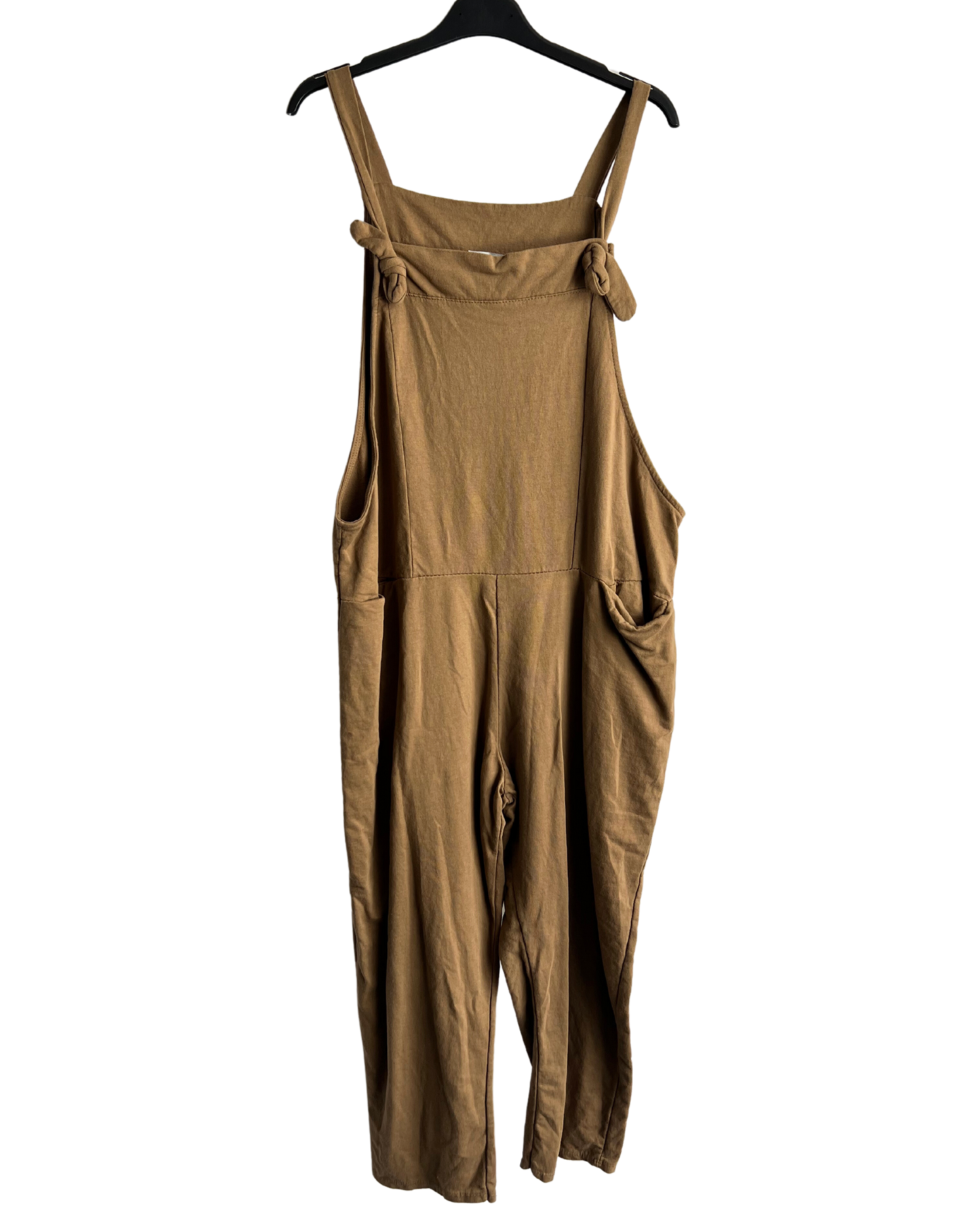 Knot Design 2 Pocket Plain Dungarees In Camel