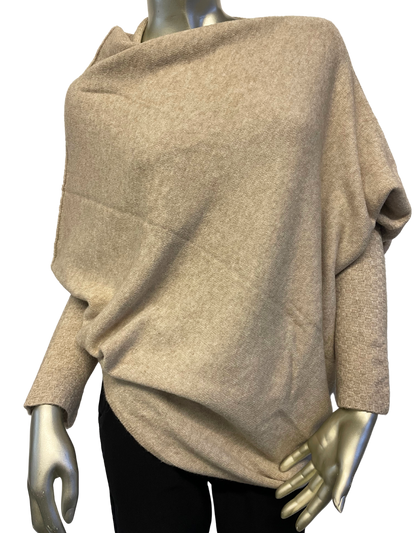 Asymmetric Draped Slouch Neck Soft Jumper with Long Fitted Sleeves