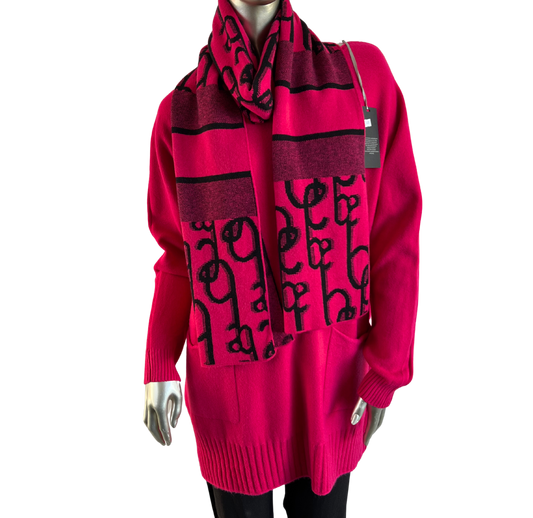 Knitted Long Sleeved Matching Jumper and Scarf Set in Fuchsia