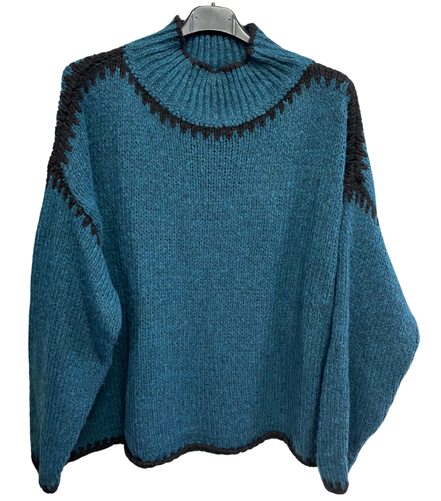 Soft Knitted Italian High Neck Jumper with Blanket Stitch Edging