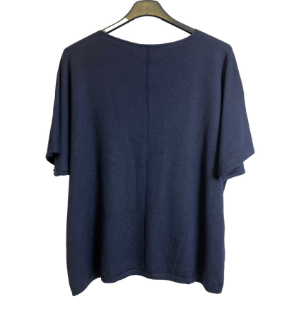 Soft Basic Casual V-Neck Jumper with Short Sleeves in Navy