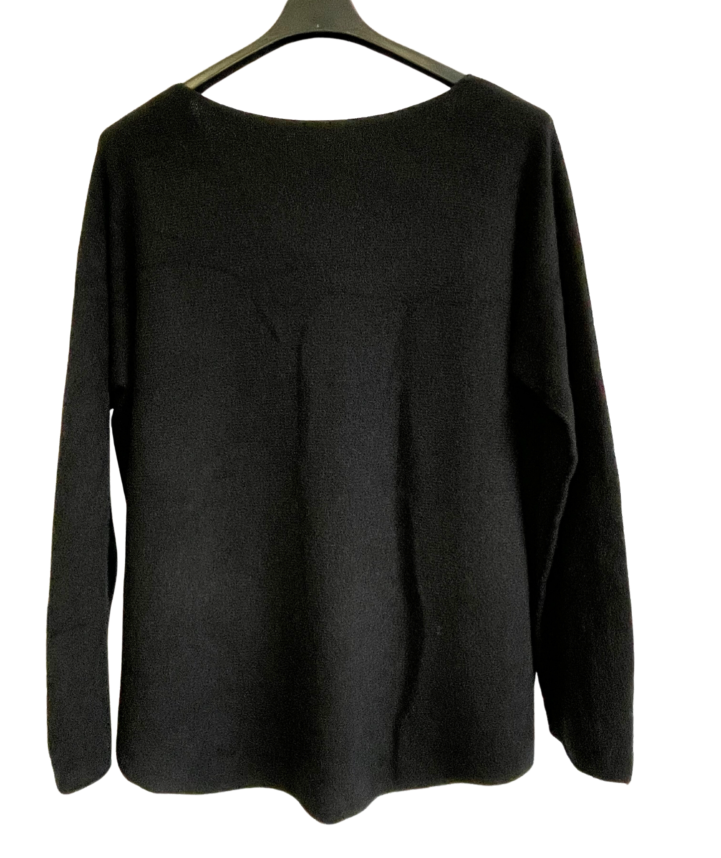 Soft Knit V-Neck Curved Hem Jumper in Black