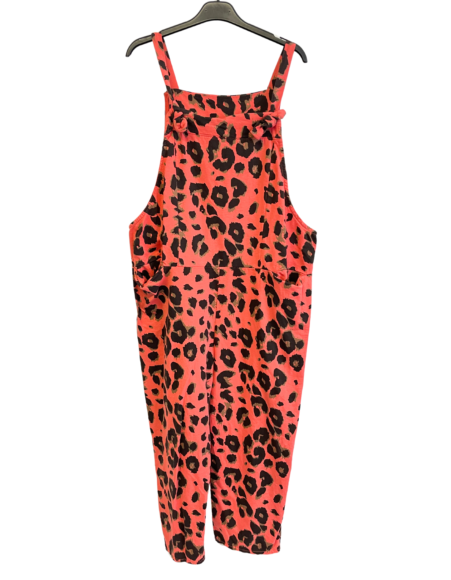 2 Pocket Animal Leopard Print Summer Dungarees In Coral