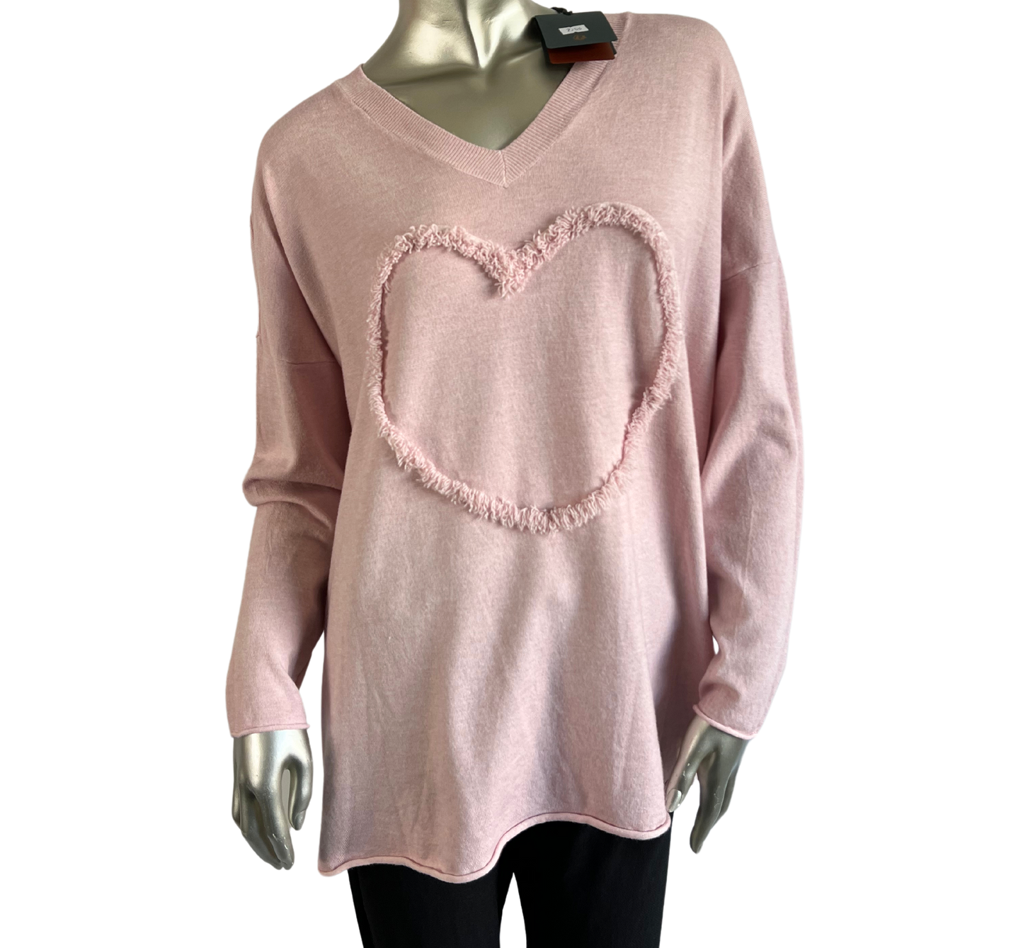 Soft Knit Embossed Heart Design V-Neck Jumper in Pink