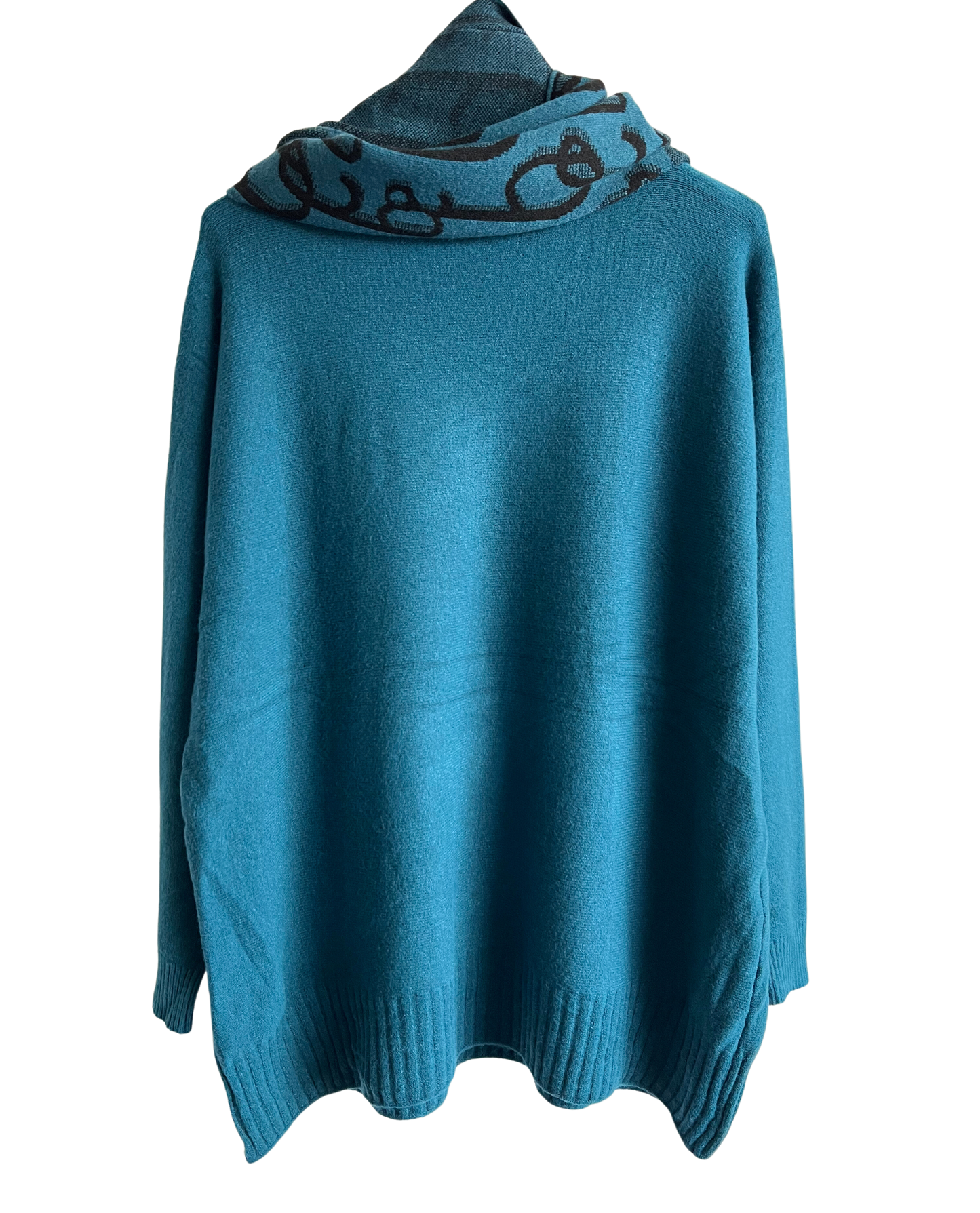 Knitted Long Sleeved Matching Jumper and Scarf Set in Teal