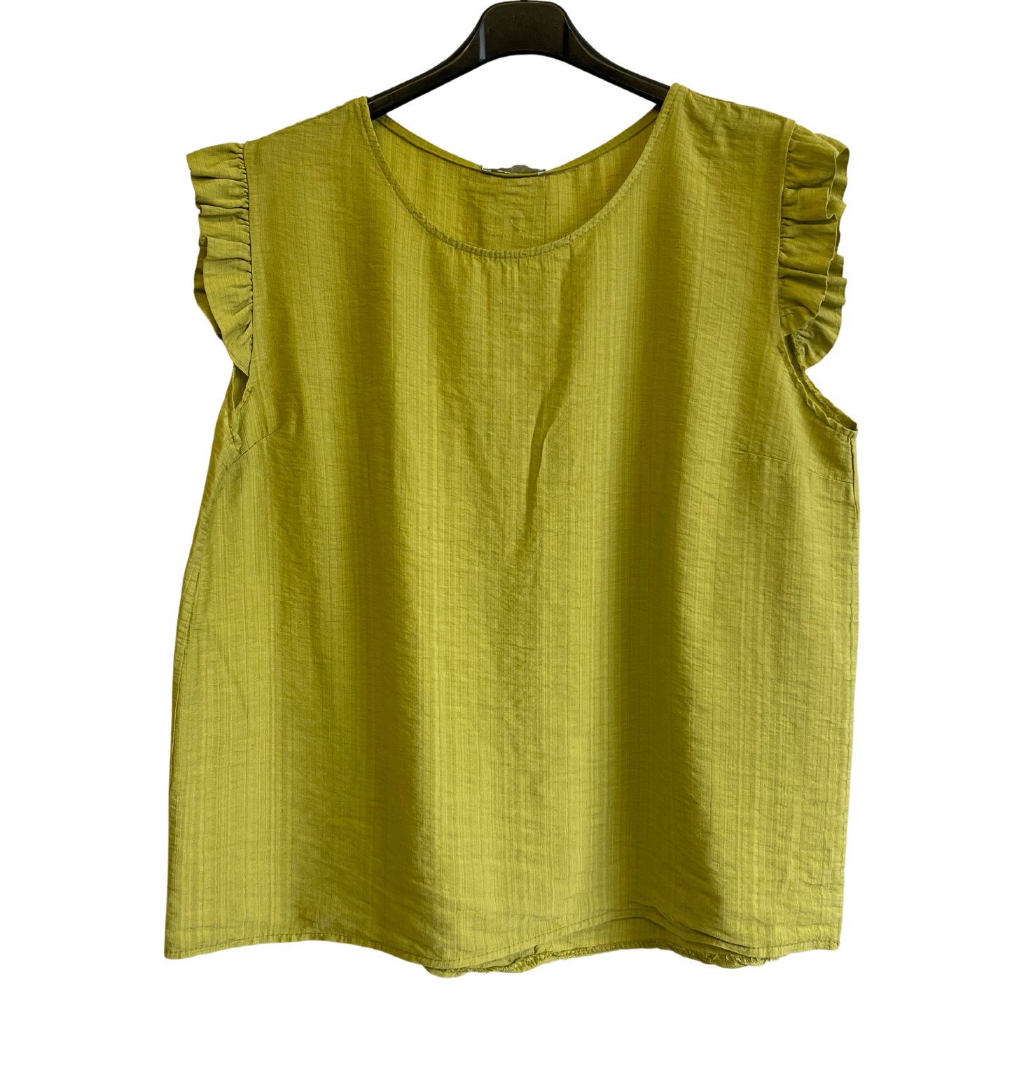 Button Back Summer Frill Cap Sleeve Plain Vest Top in Lime