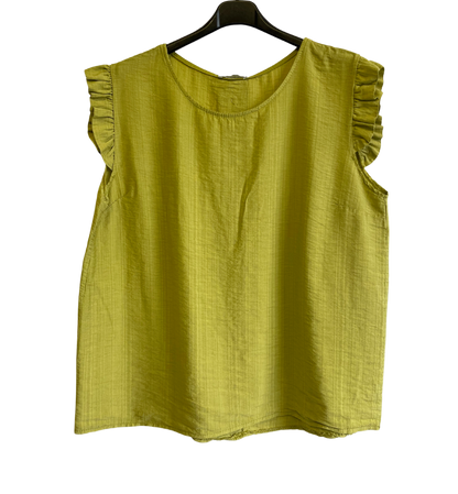 Button Back Summer Frill Cap Sleeve Plain Vest Top in Lime