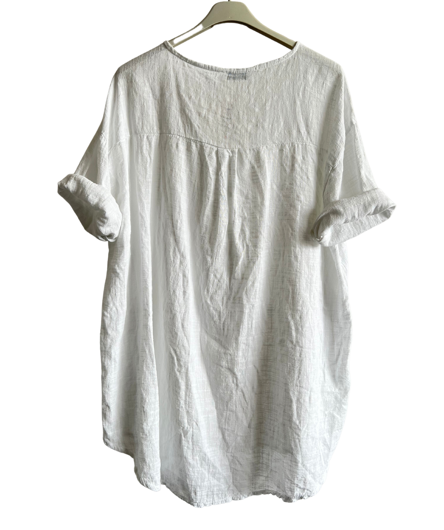 Oversized Cotton & Linen Blend Button Top In White