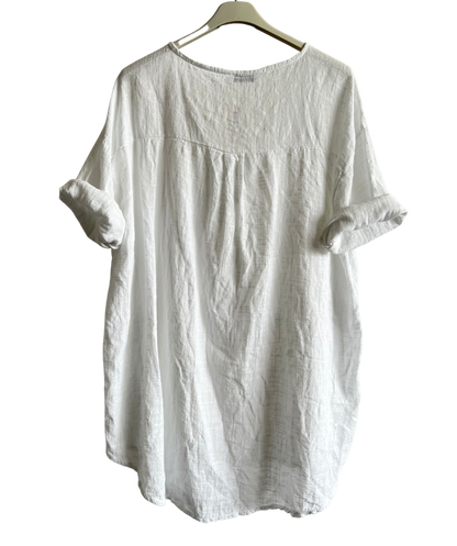 Oversized Cotton & Linen Blend Button Top In White