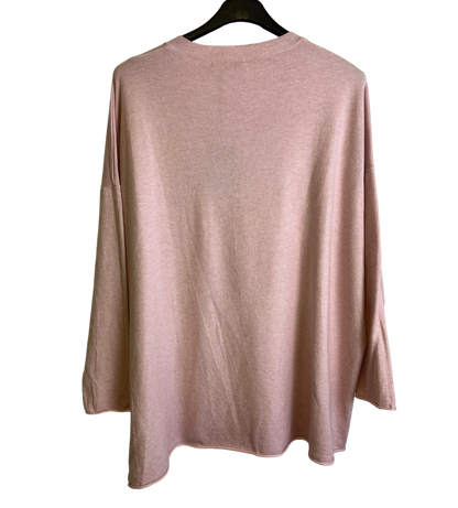 Soft Knit Embossed Heart Design V-Neck Jumper in Pink