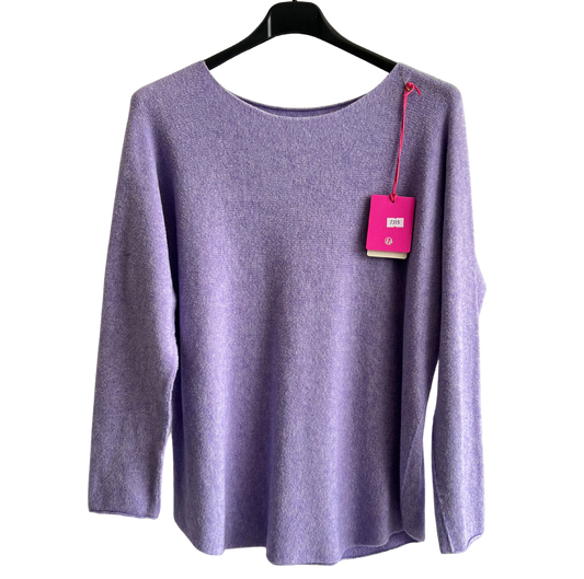 Soft Round Neck Jumper with Curved Hem In Lilac