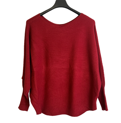 Sequin Star Batwing Sleeve Fine Knit Jumper in Wine