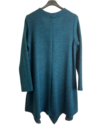 Lagenlook Italian Knitted Long Sleeve Knee Length Tunic Dress in Teal