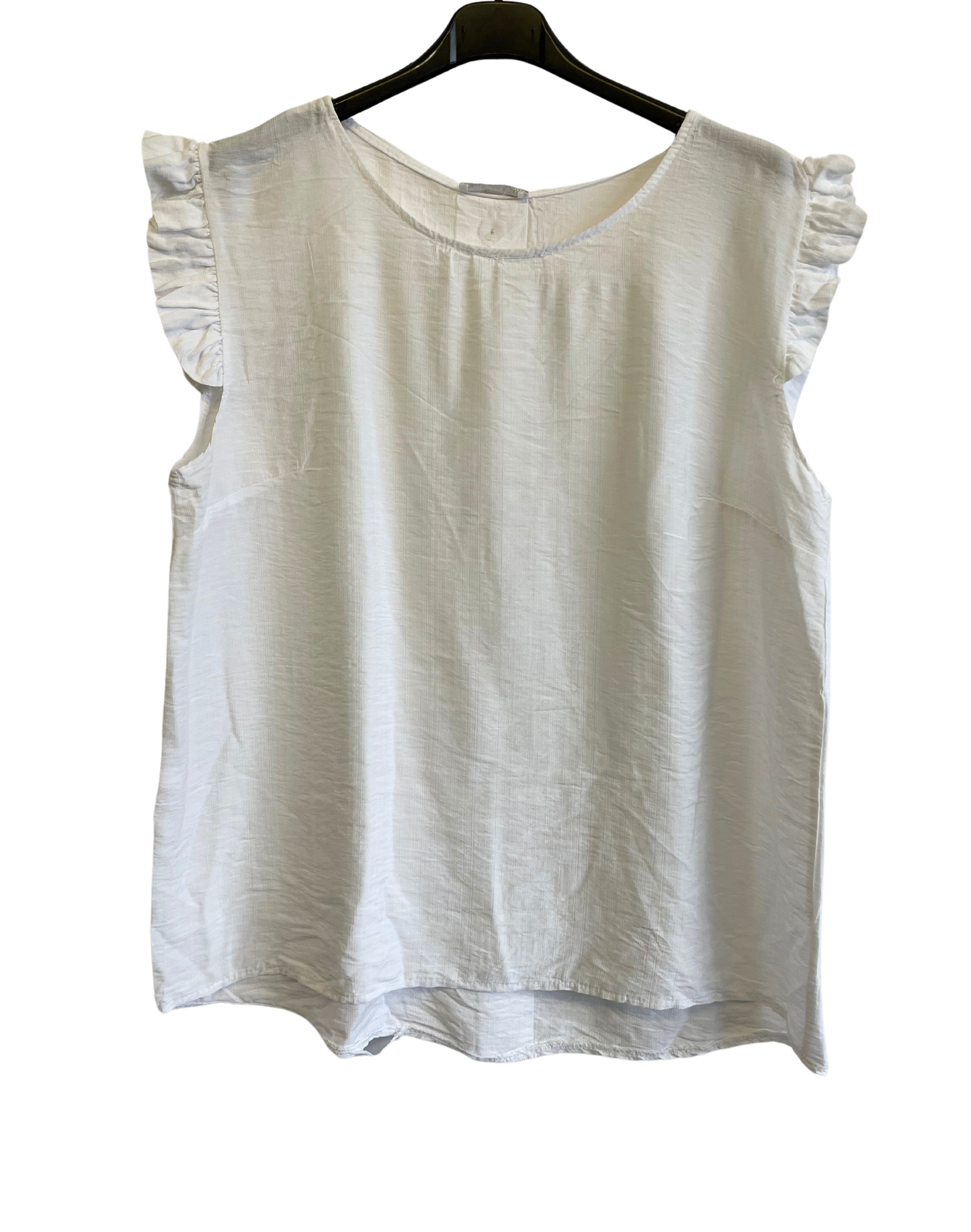 Button Back Summer Frill Cap Sleeve Plain Vest Top in White