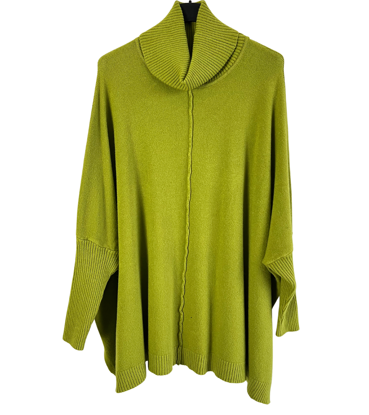 Oversized Knitted Cowl Neck Jumper with Front Seam Detail in Lime Green