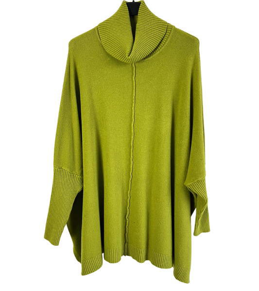 Oversized Knitted Cowl Neck Jumper with Front Seam Detail in Lime Green