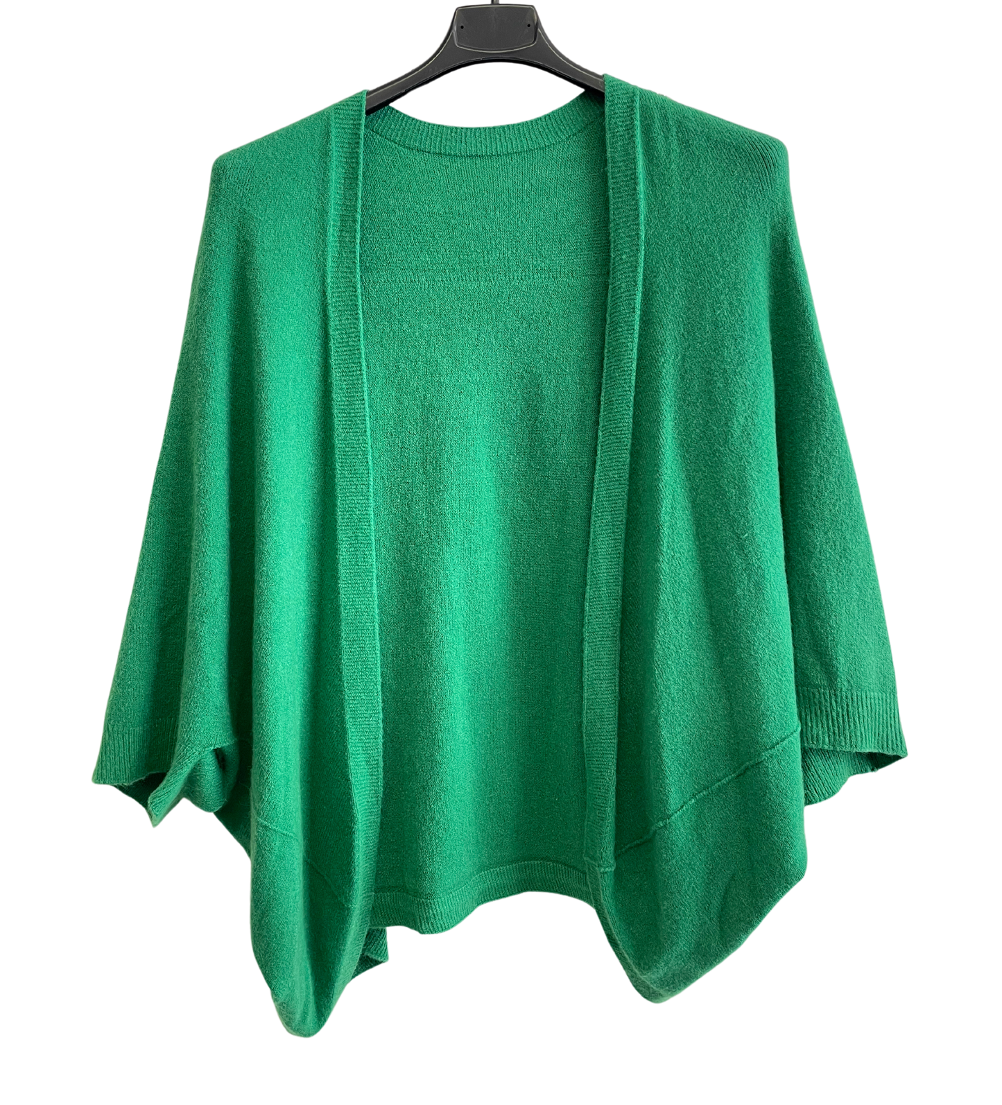 Lagenlook Soft Knit Open Front Short Cardigan in Green