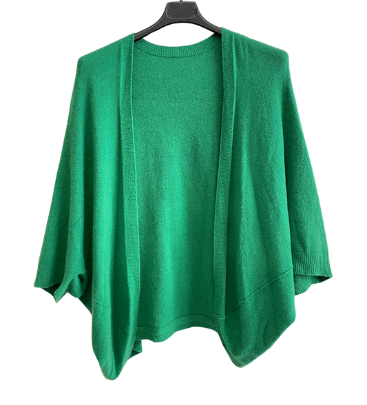 Lagenlook Soft Knit Open Front Short Cardigan in Green