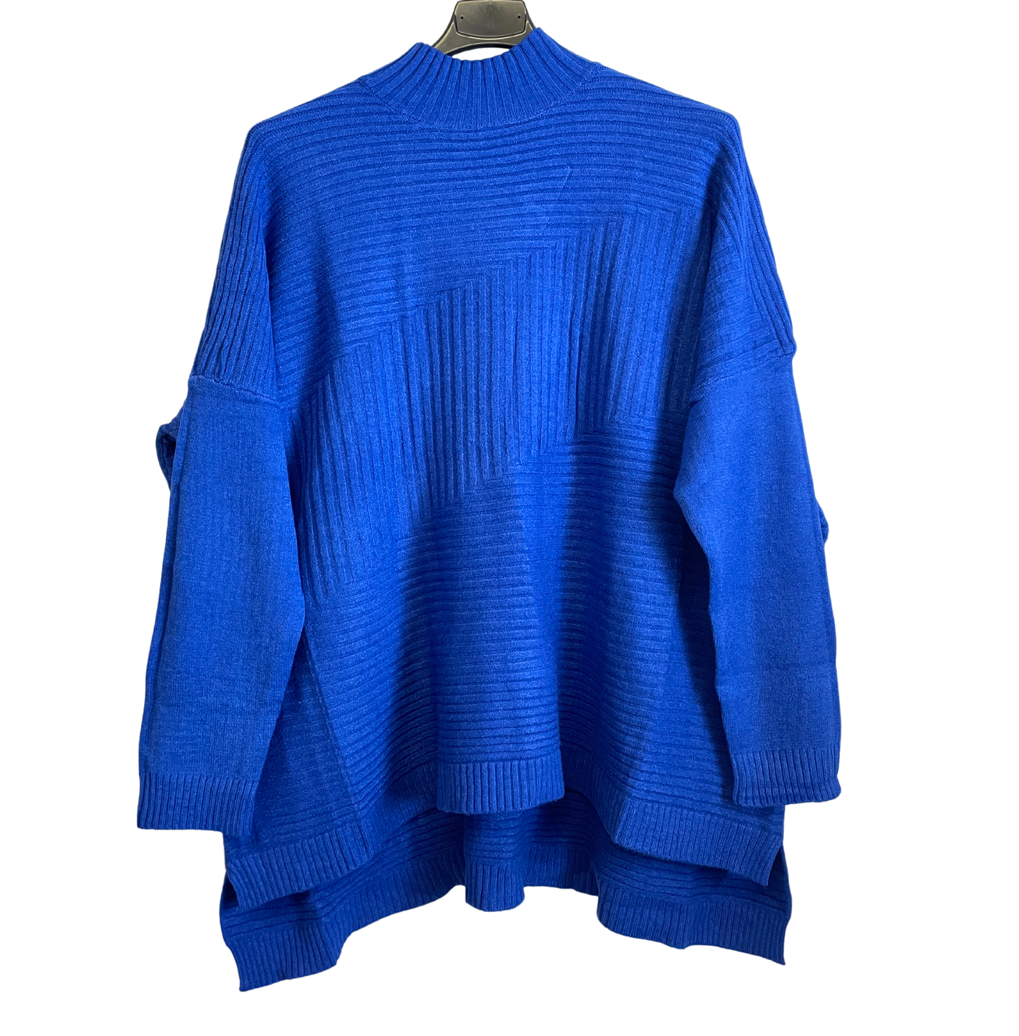 Knitted Italian Ribbed High Neck Long Sleeve Jumper in Royal Blue