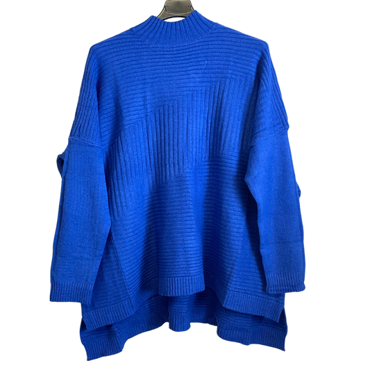 Knitted Italian Ribbed High Neck Long Sleeve Jumper in Royal Blue