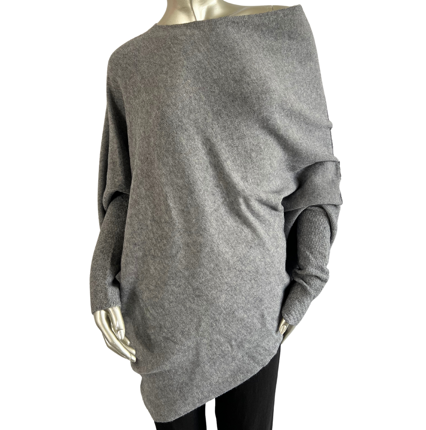 Asymmetric Draped Slouch Neck Soft Jumper with Long Fitted Sleeves