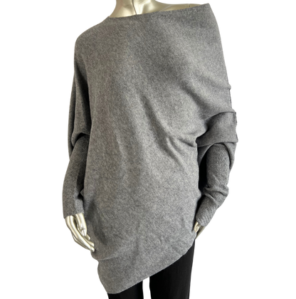 Asymmetric Draped Slouch Neck Soft Jumper with Long Fitted Sleeves