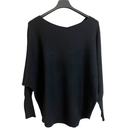 Sequin Star Batwing Sleeve Fine Knit Jumper in Black