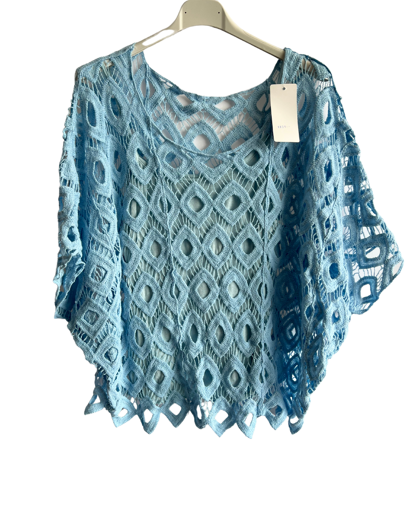 2 Piece Set Diamond Style Crochet Casual Summer Top in Light Blue