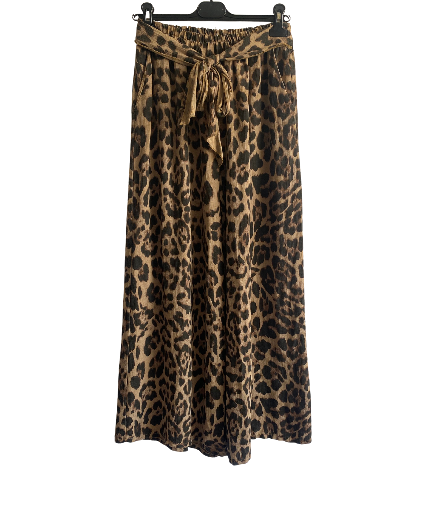 Animal Print Wide Leg Palazzo Elasticated Waistband Trousers in Camel