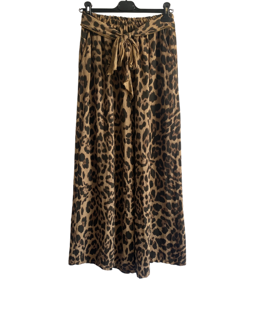 Animal Print Wide Leg Palazzo Elasticated Waistband Trousers in Camel