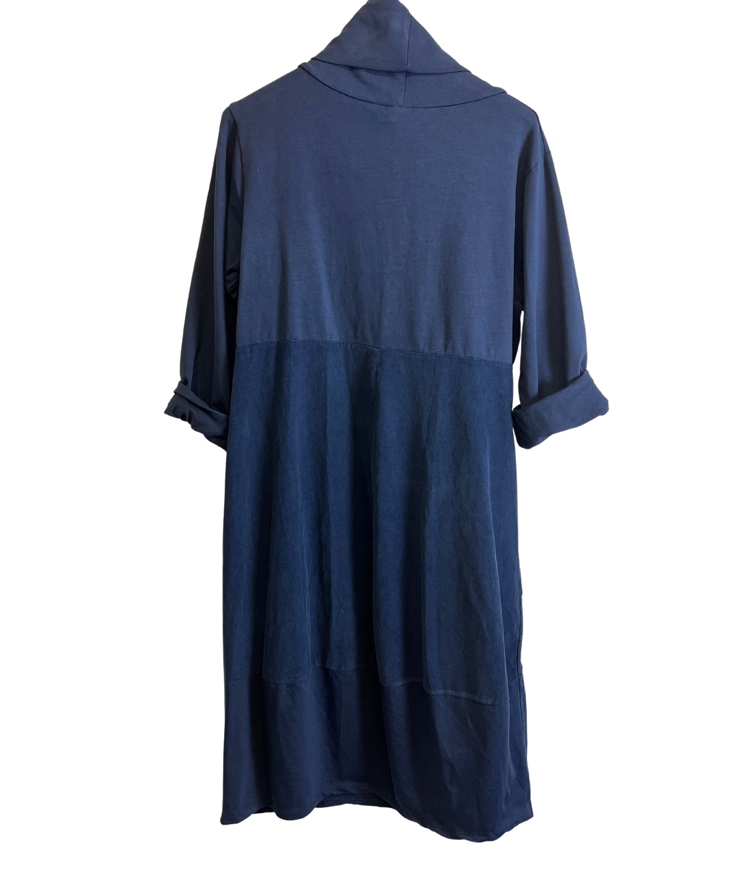 Cowl Neck Long Sleeve Cord Panel Jersey Dress In Navy