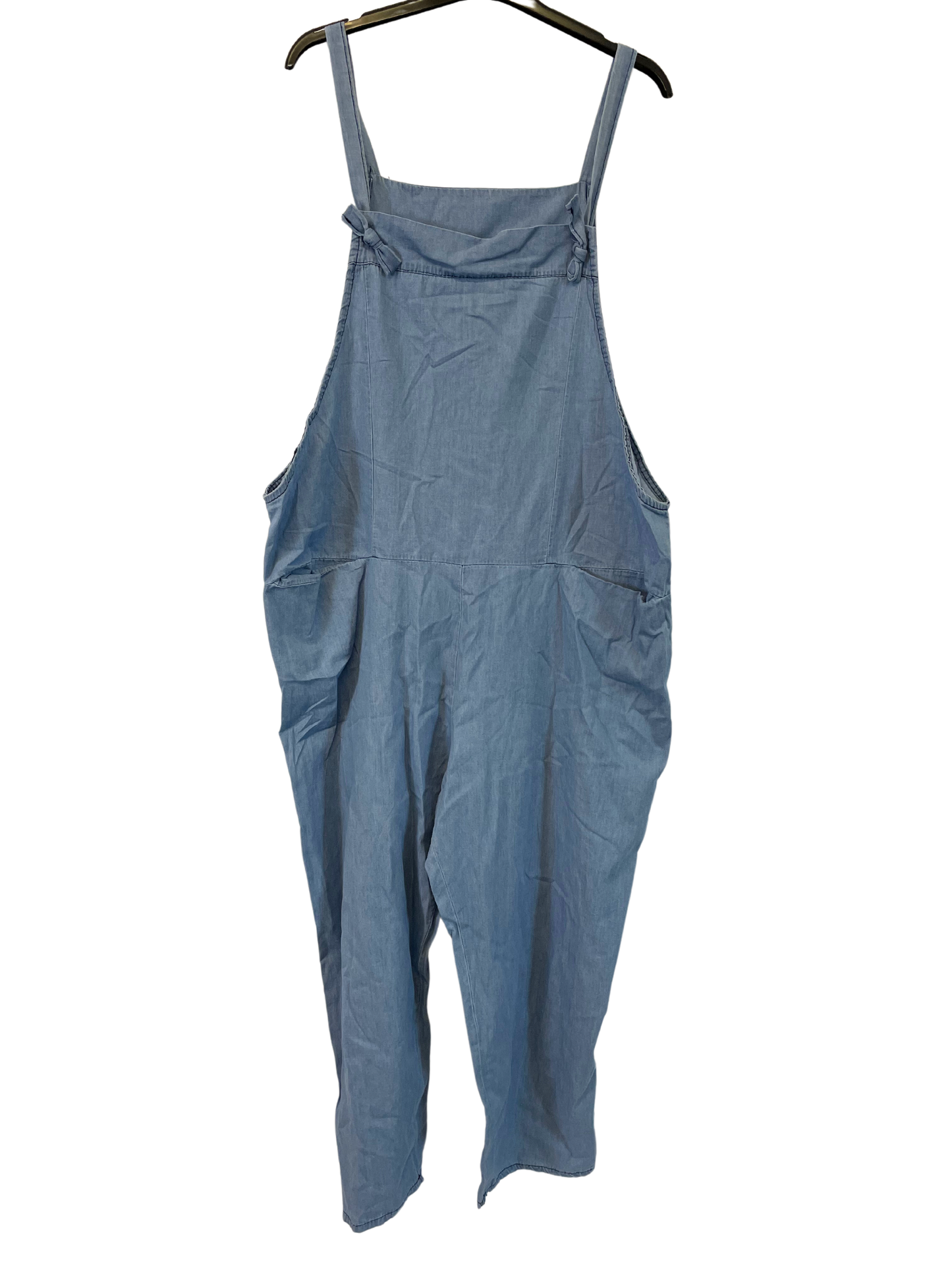 2 Pocket Front Tie Denim Look Jumpsuit Dungarees In Light Denim