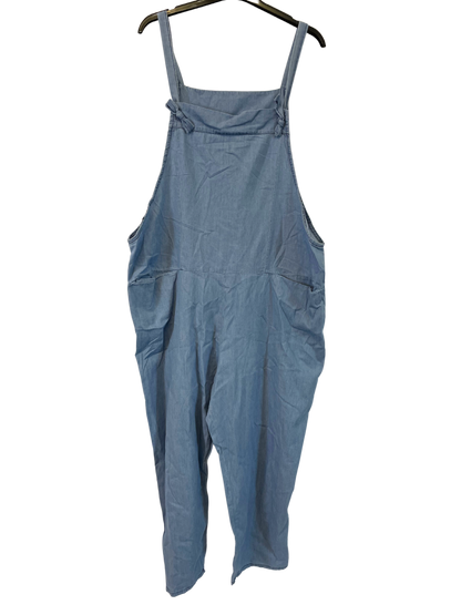 2 Pocket Front Tie Denim Look Jumpsuit Dungarees In Light Denim