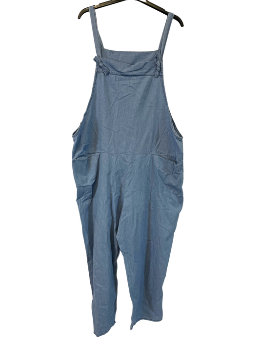 2 Pocket Front Tie Denim Look Jumpsuit Dungarees In Light Denim