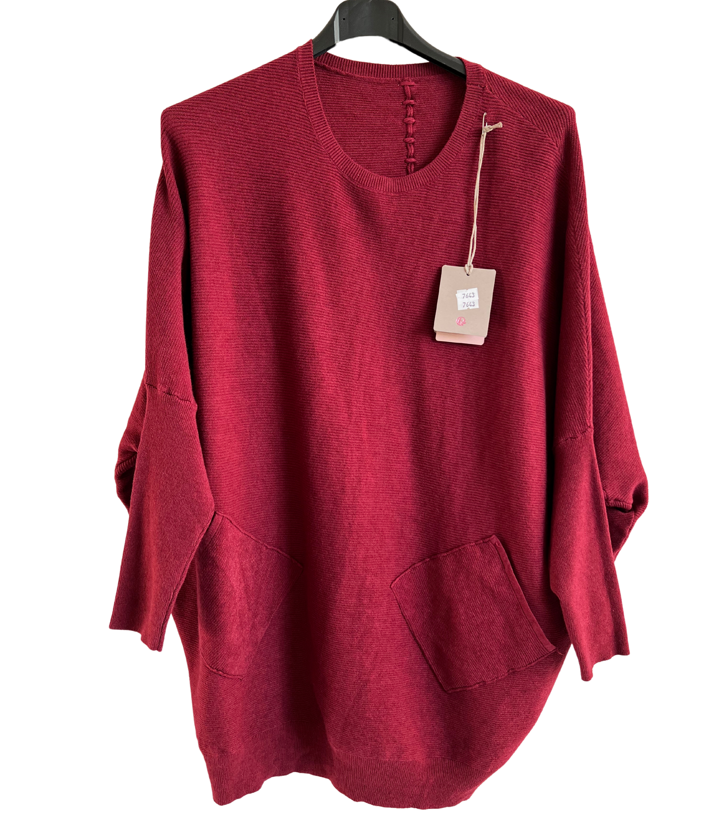 Lagenlook Italian Plait Back Design 2 Pocket Jumper in Wine