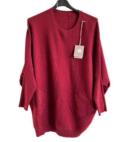 Lagenlook Italian Plait Back Design 2 Pocket Jumper in Wine