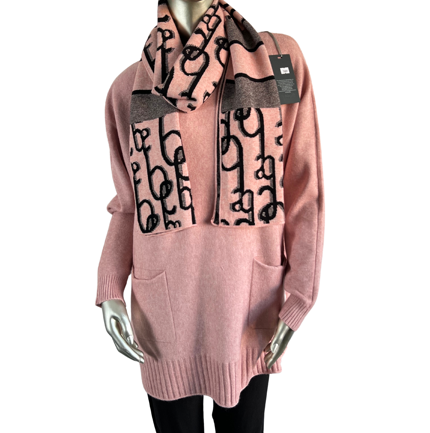 Knitted Long Sleeved Matching Jumper and Scarf Set in Pink