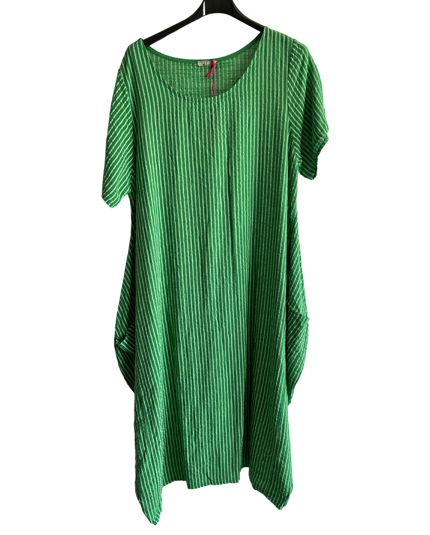 Lagenlook Stripe Cotton Summer Long Dress In Green