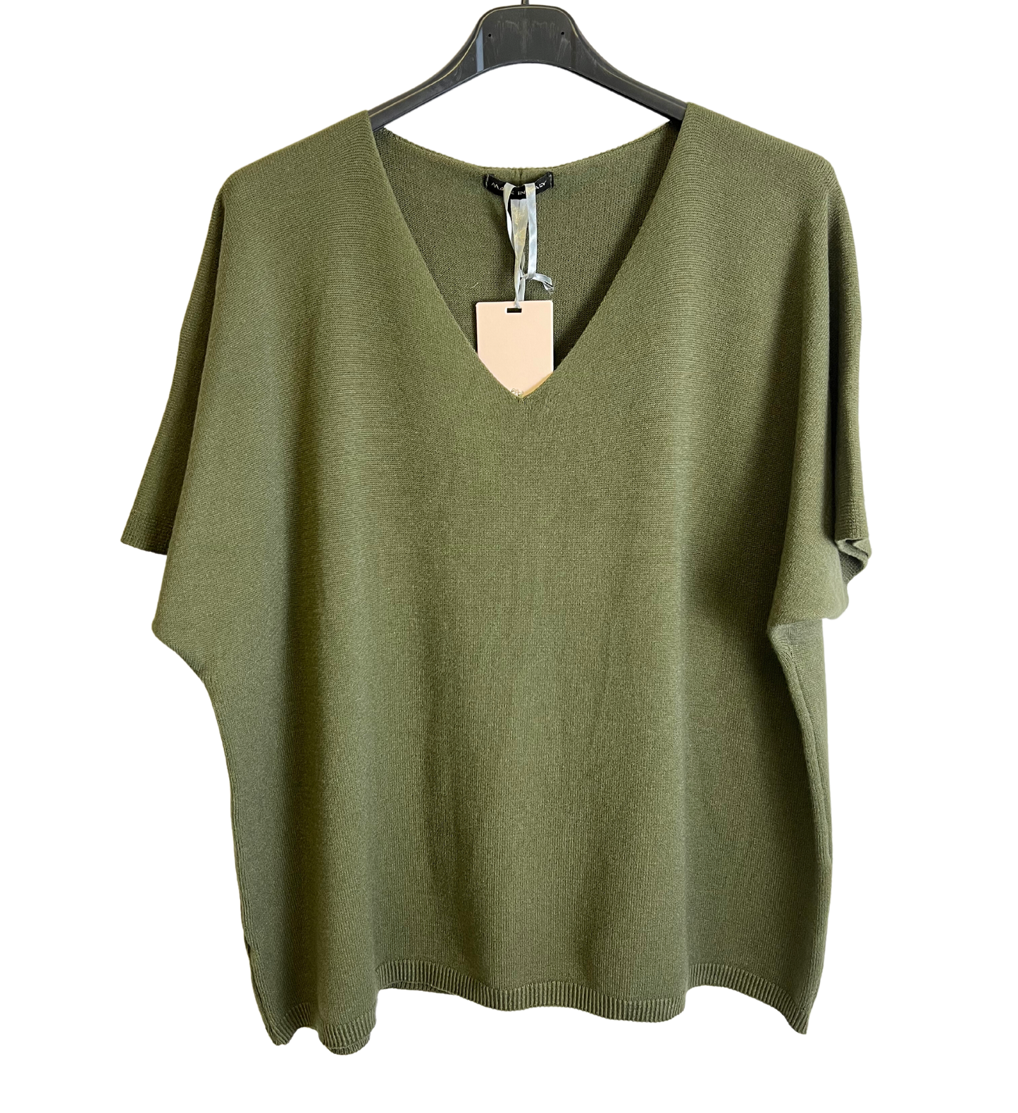 Soft Basic Casual V-Neck Jumper with Short Sleeves in Khaki