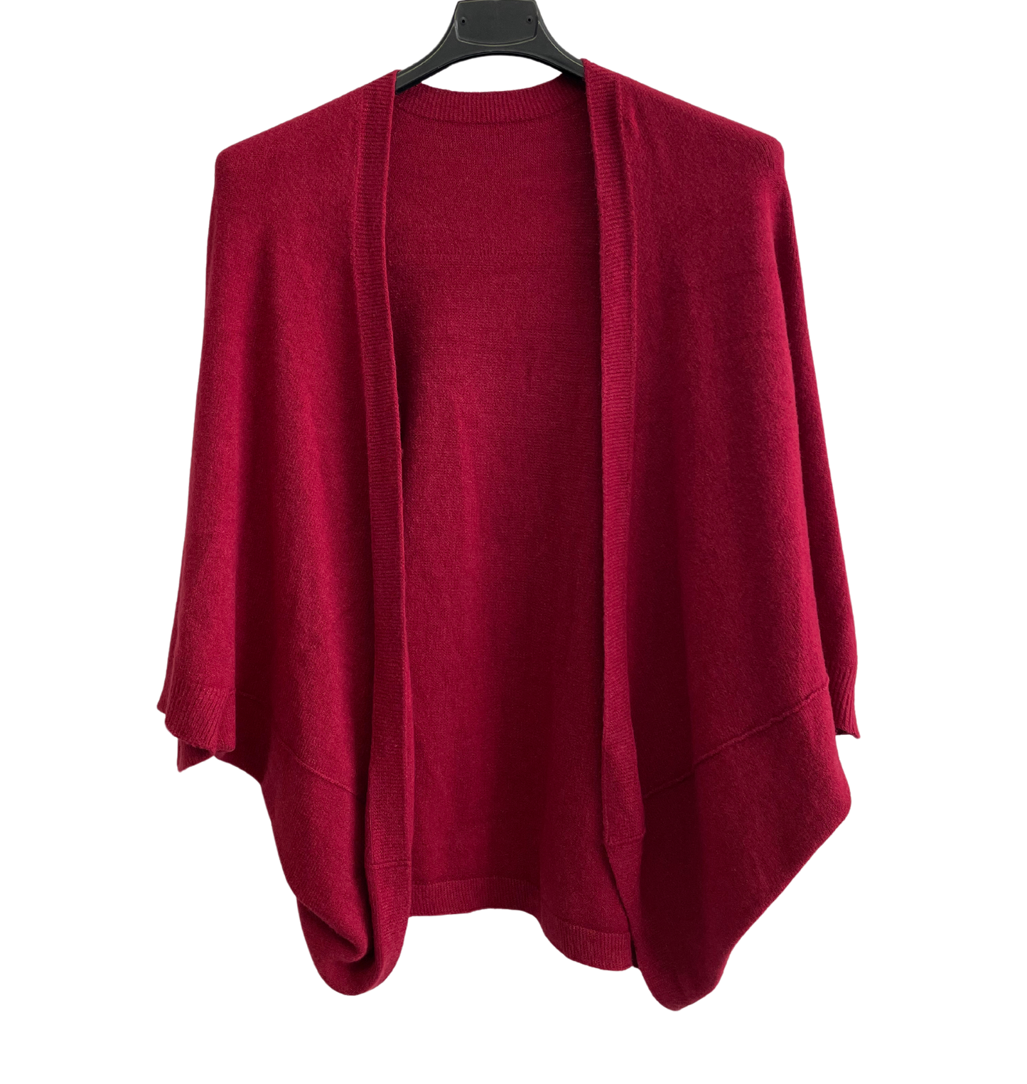 Lagenlook Soft Knit Open Front Short Cardigan in Wine